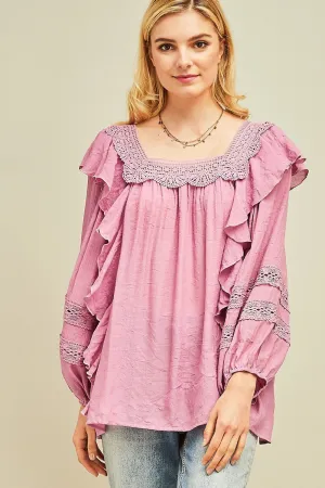 Ruffle Peasant Tunic Top by Entro