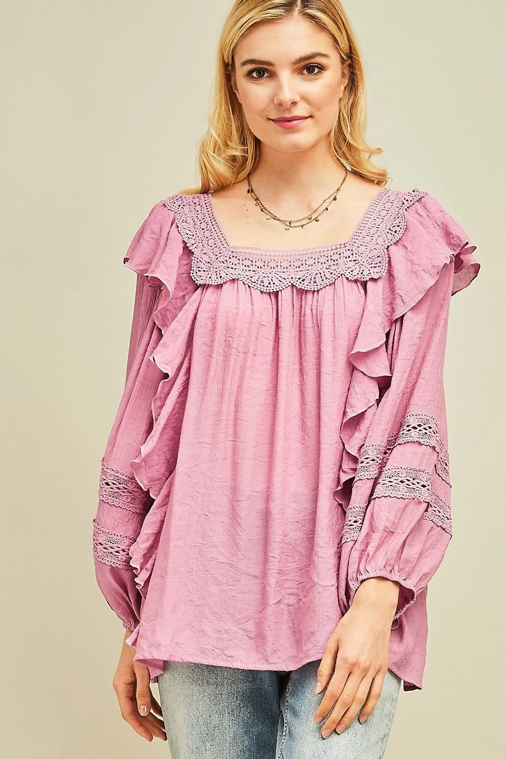 Ruffle Peasant Tunic Top by Entro