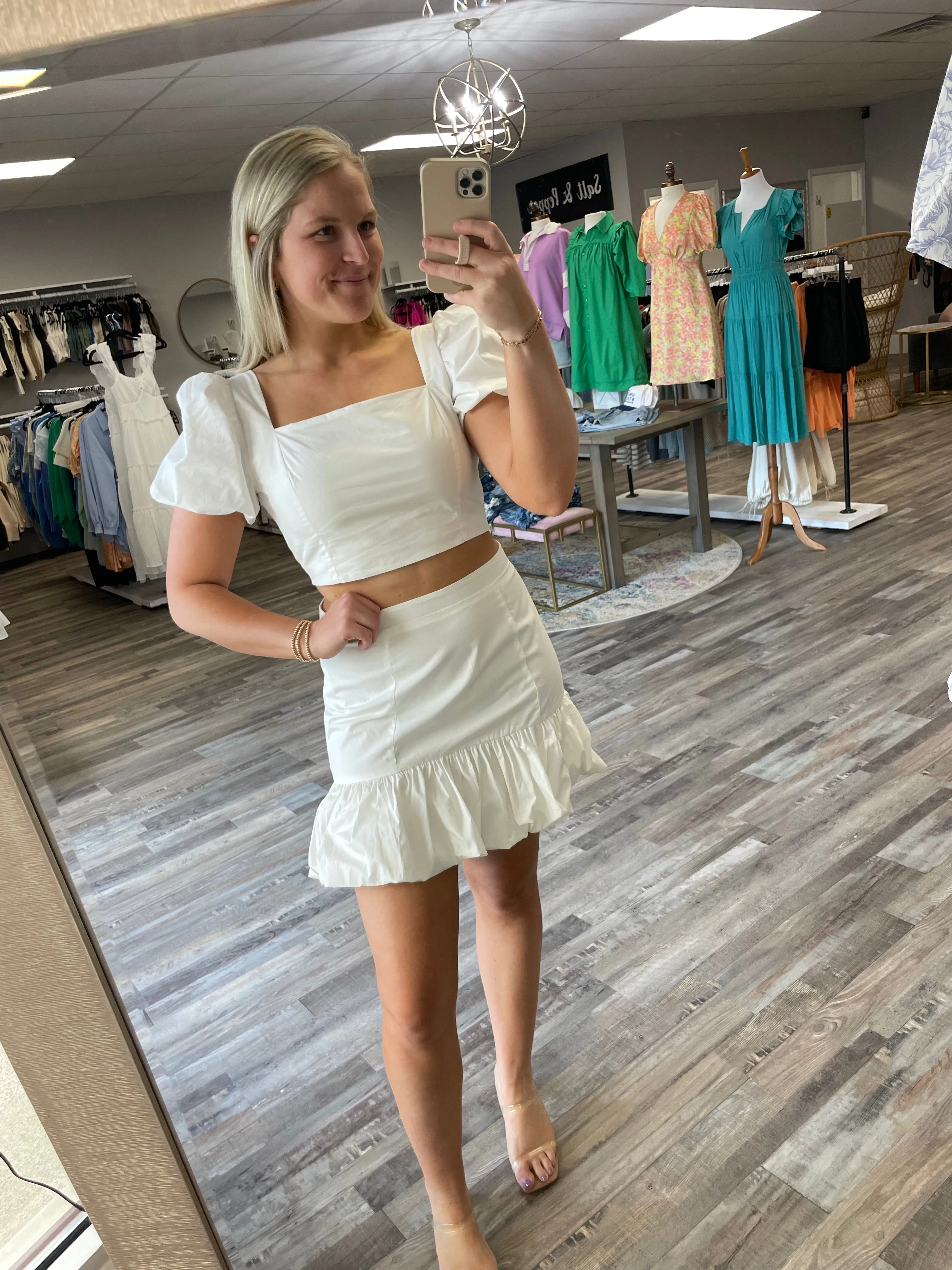 Ruffle Puff Sleeve Top - White