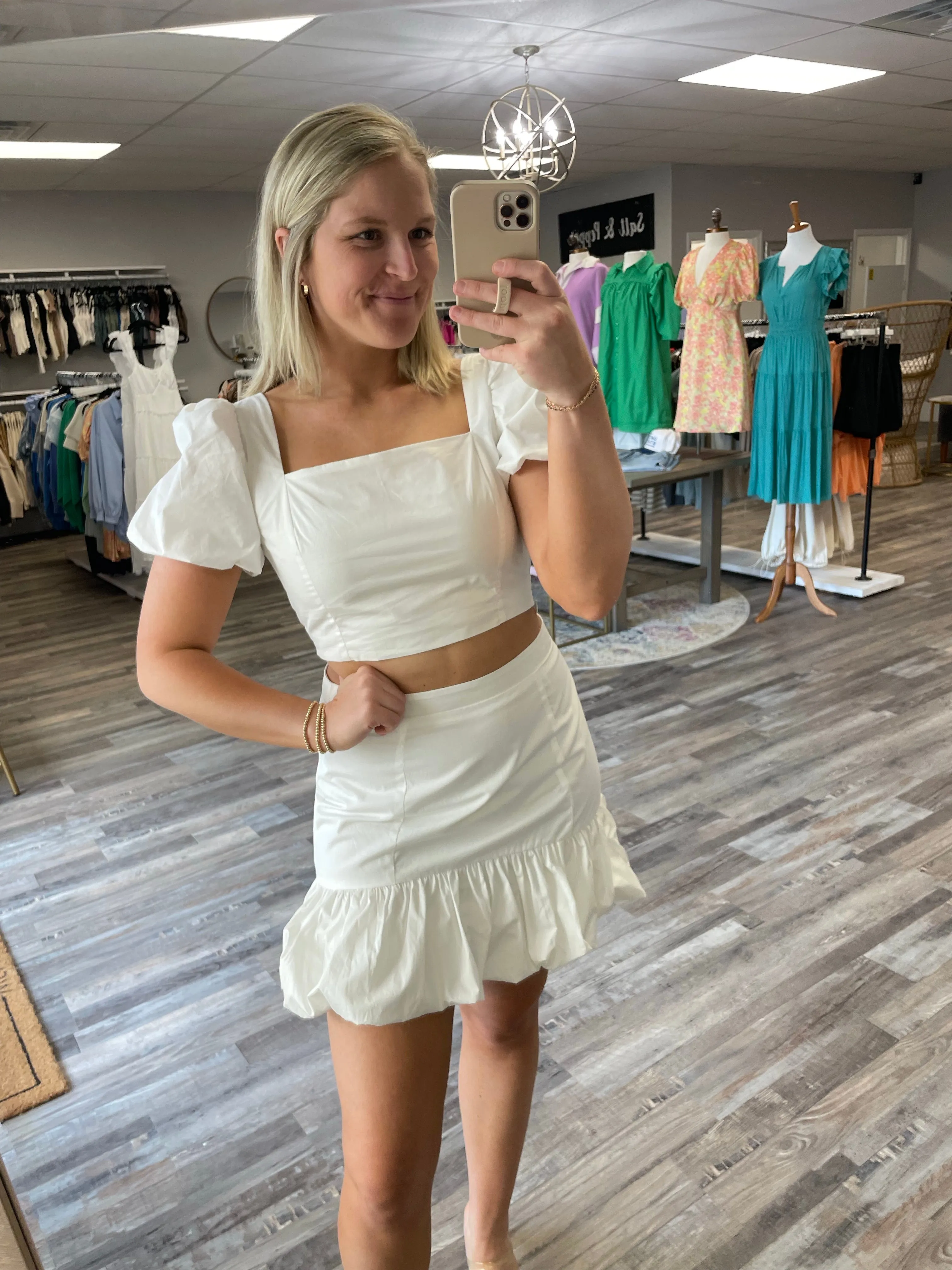 Ruffle Puff Sleeve Top - White