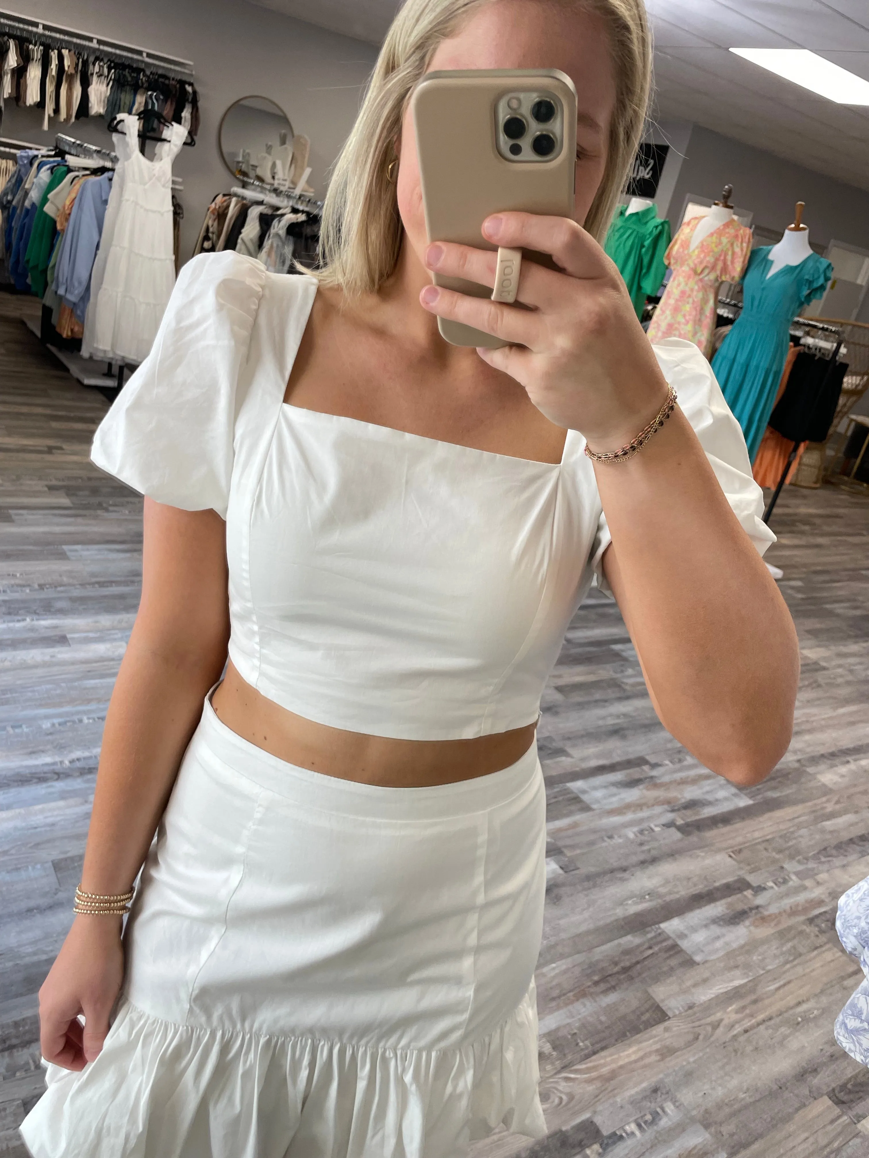 Ruffle Puff Sleeve Top - White