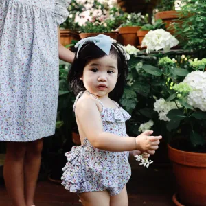 ruffle romper - delphinium floral