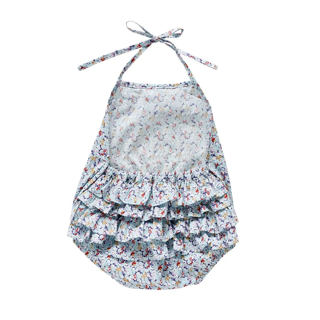 ruffle romper - delphinium floral