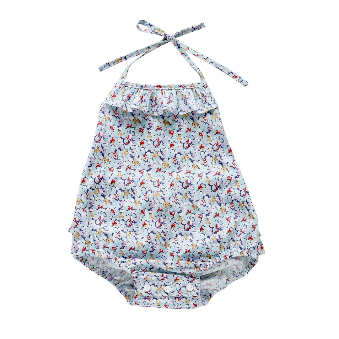 ruffle romper - delphinium floral