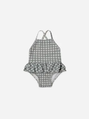 Ruffled One Piece Swimsuit | Sea Green Gingham - LAST ONE 4/5Y