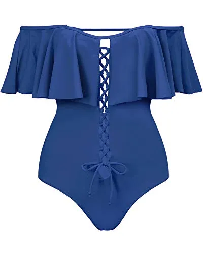 Ruffled Strapless One Piece Swimsuit For Women-Light Grey Blue