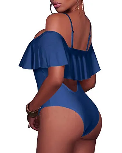Ruffled Strapless One Piece Swimsuit For Women-Light Grey Blue