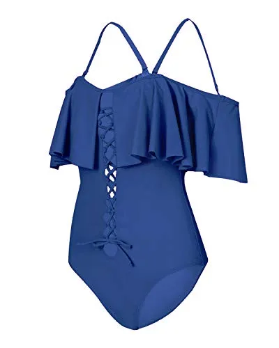 Ruffled Strapless One Piece Swimsuit For Women-Light Grey Blue