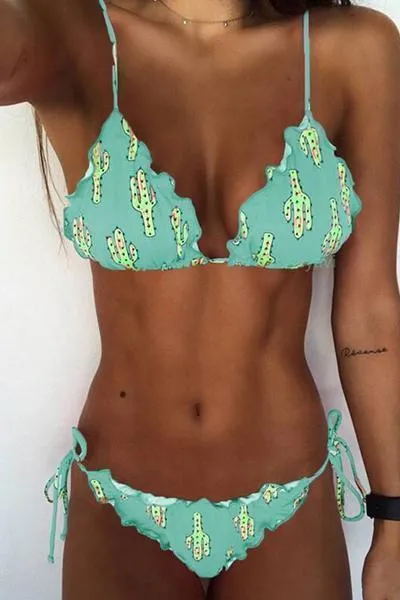 Ruffles Cactus Print Bikini Set