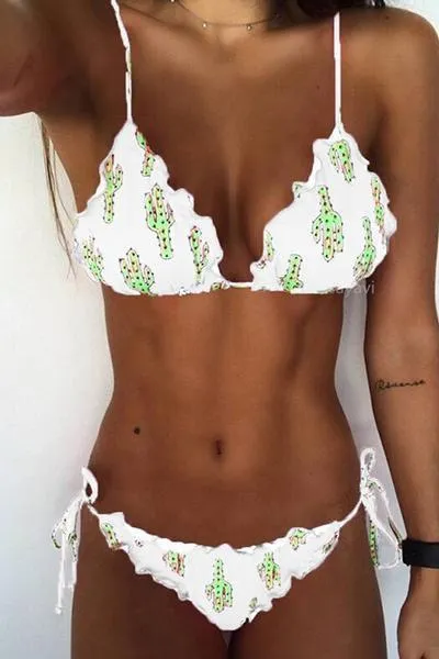 Ruffles Cactus Print Bikini Set