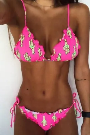 Ruffles Cactus Print Bikini Set