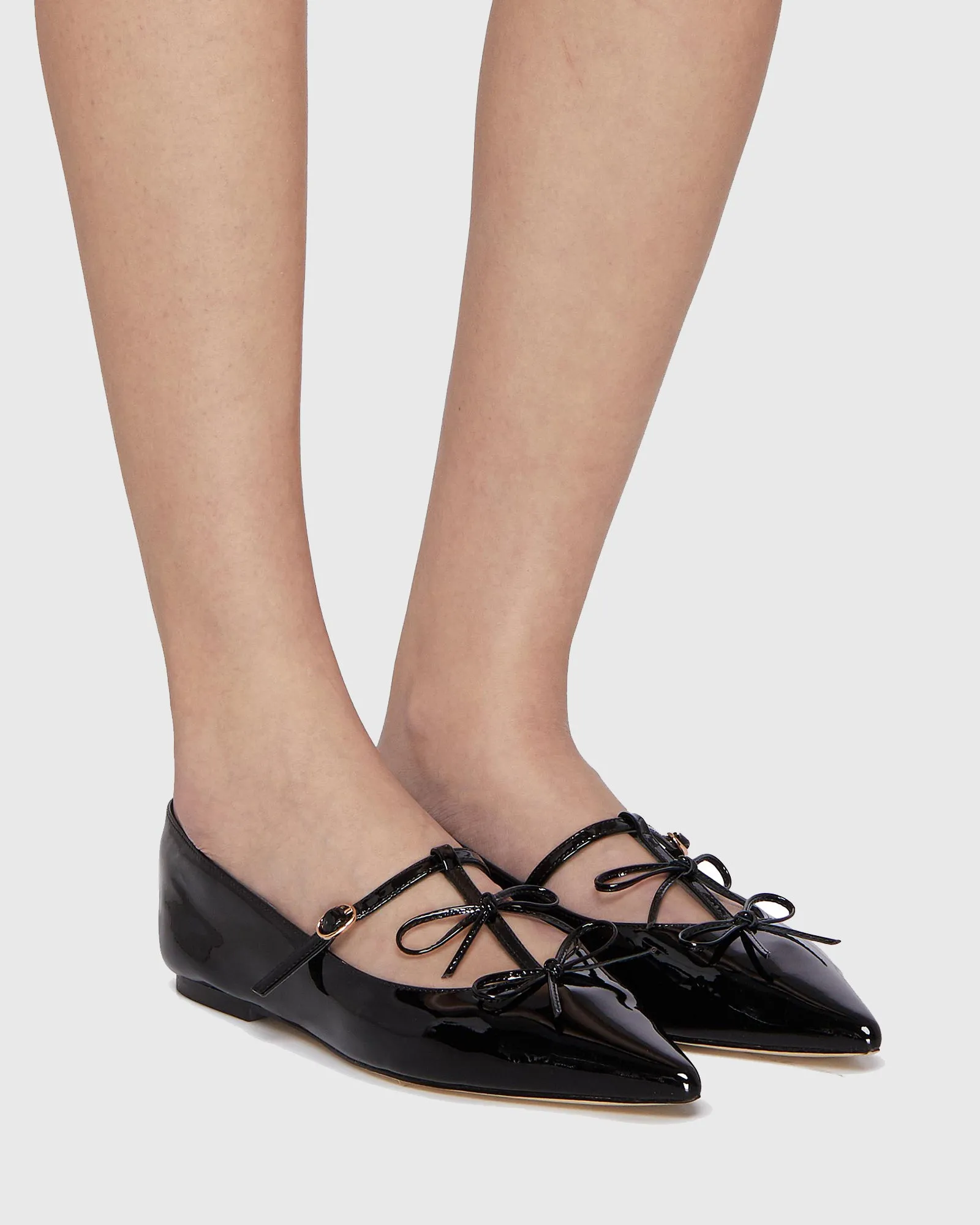 Sadia Twin Bow Mary Jane Flats In Black