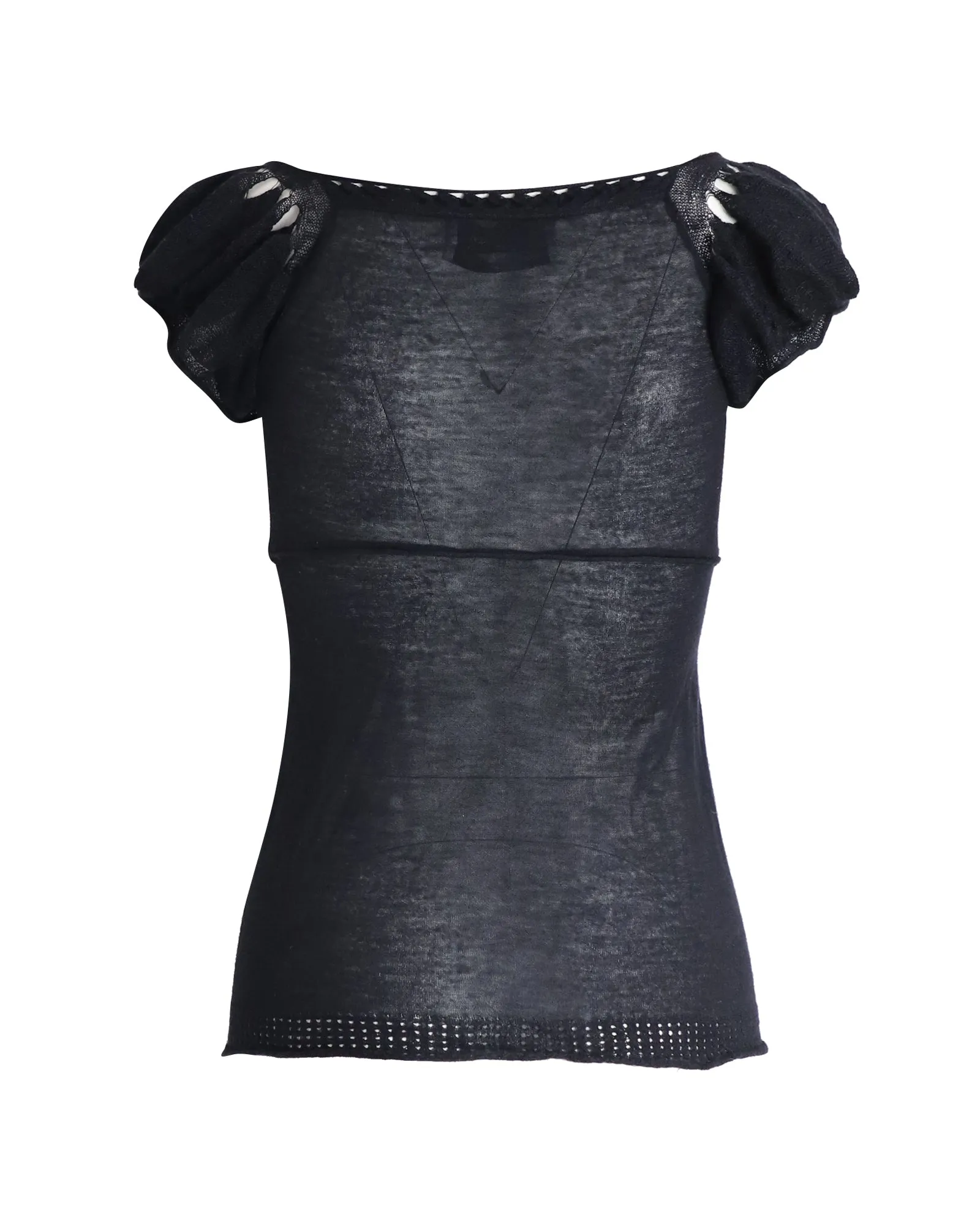 Saint Laurent Distressed Sweetheart Neck Top in Black Acrylic