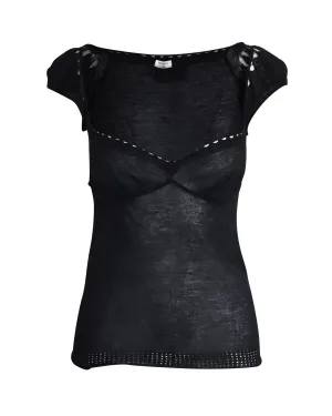 Saint Laurent Distressed Sweetheart Neck Top in Black Acrylic