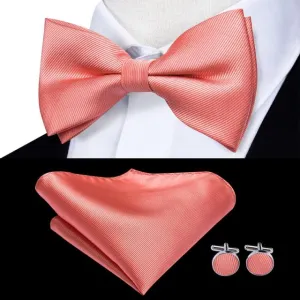 Salmon Pink Solid Stripes Matching Bowtie Set (3pc)