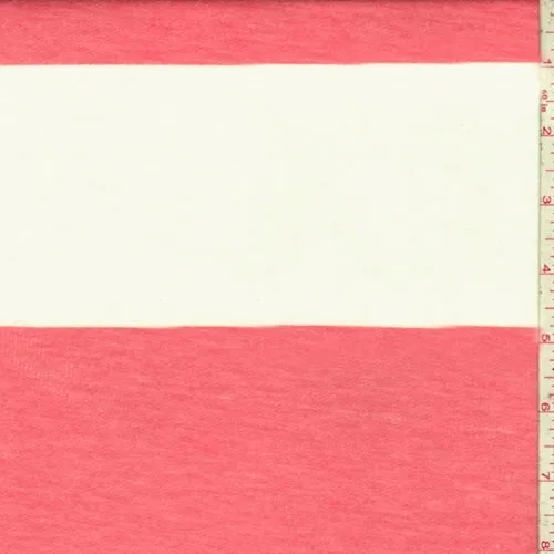 Salmon Pink/White Stripe French Terry Knit Fabric