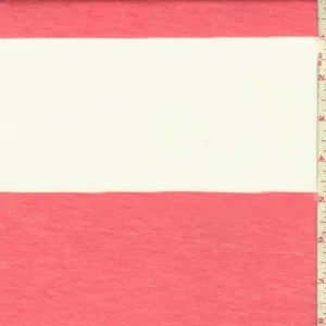 Salmon Pink/White Stripe French Terry Knit Fabric