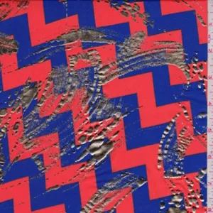 Salmon Red/Royal Chevron Nylon Knit Fabric