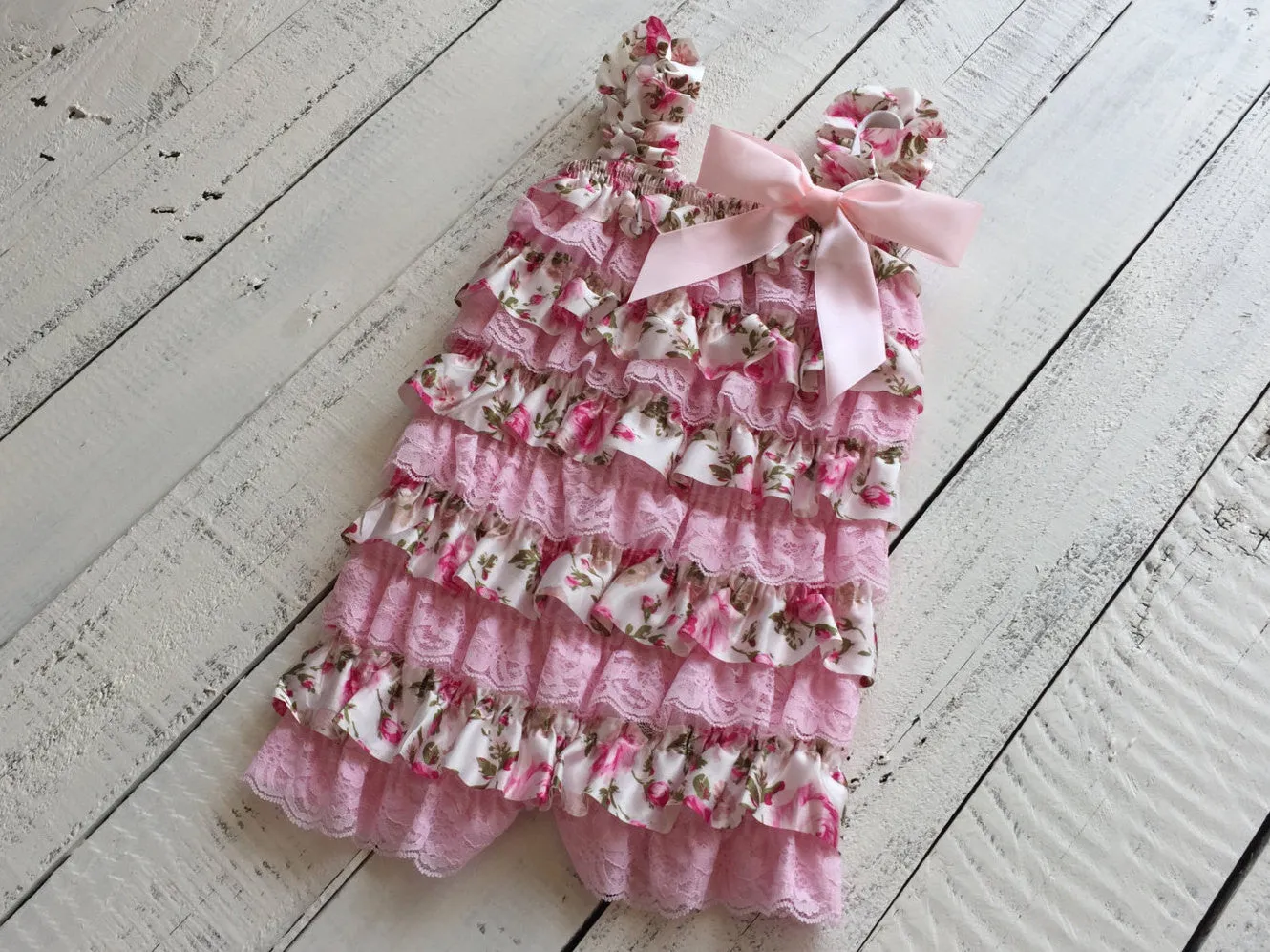 Satin & Lace Petti Romper - Pink and Floral
