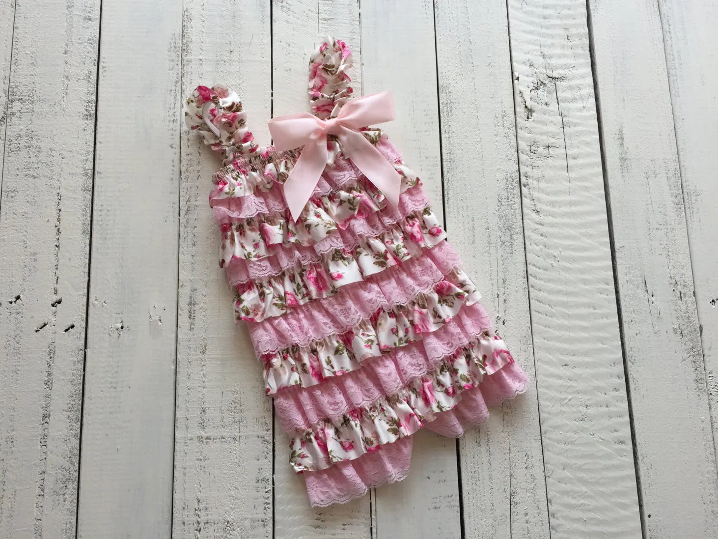 Satin & Lace Petti Romper - Pink and Floral