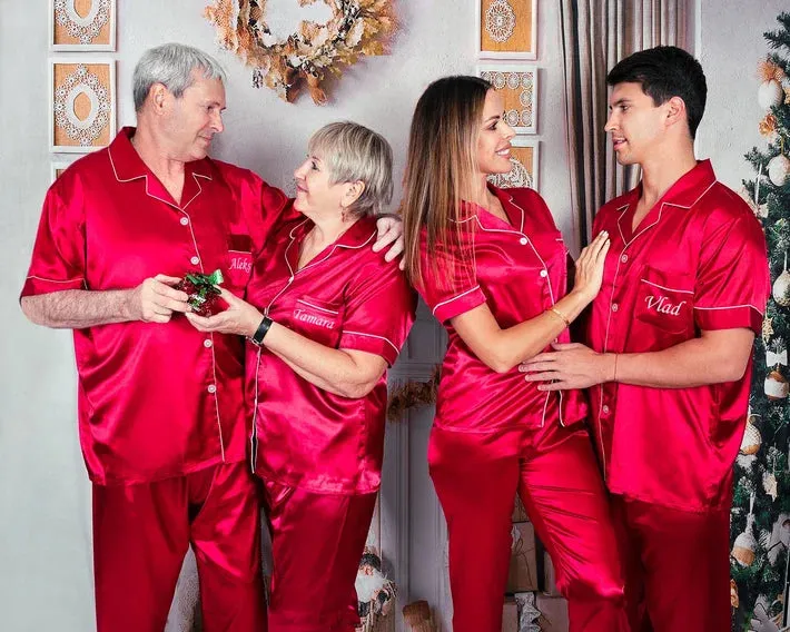 Satin Familly Matching Holiday Pajamas S L - vinyl monotype