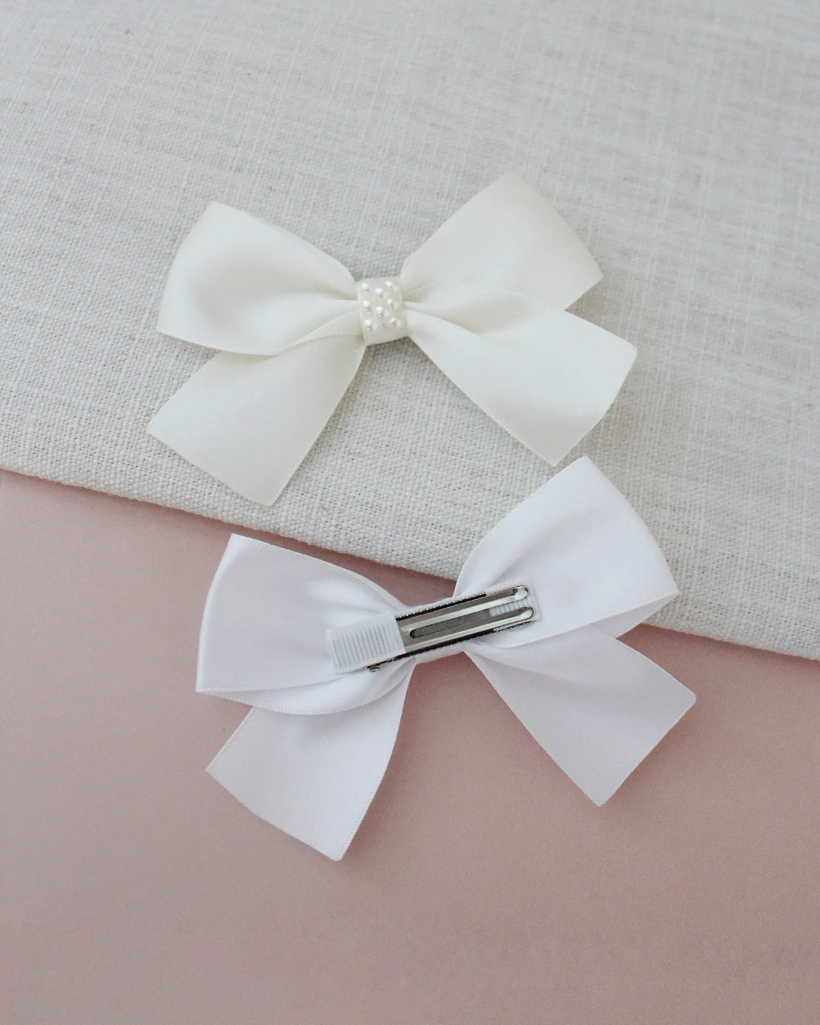 Satin Hair Bows with Pearls