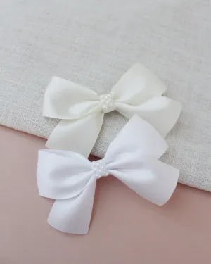 Satin Hair Bows with Pearls