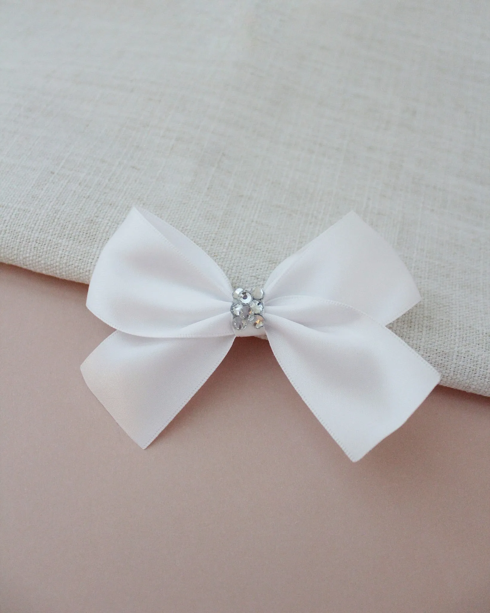 Satin Hair Bows with Rhinestones Center
