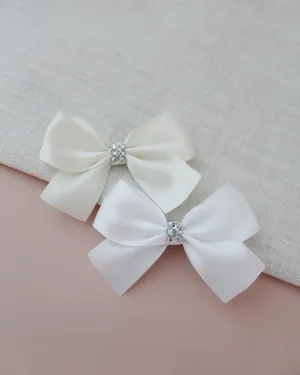 Satin Hair Bows with Rhinestones Center