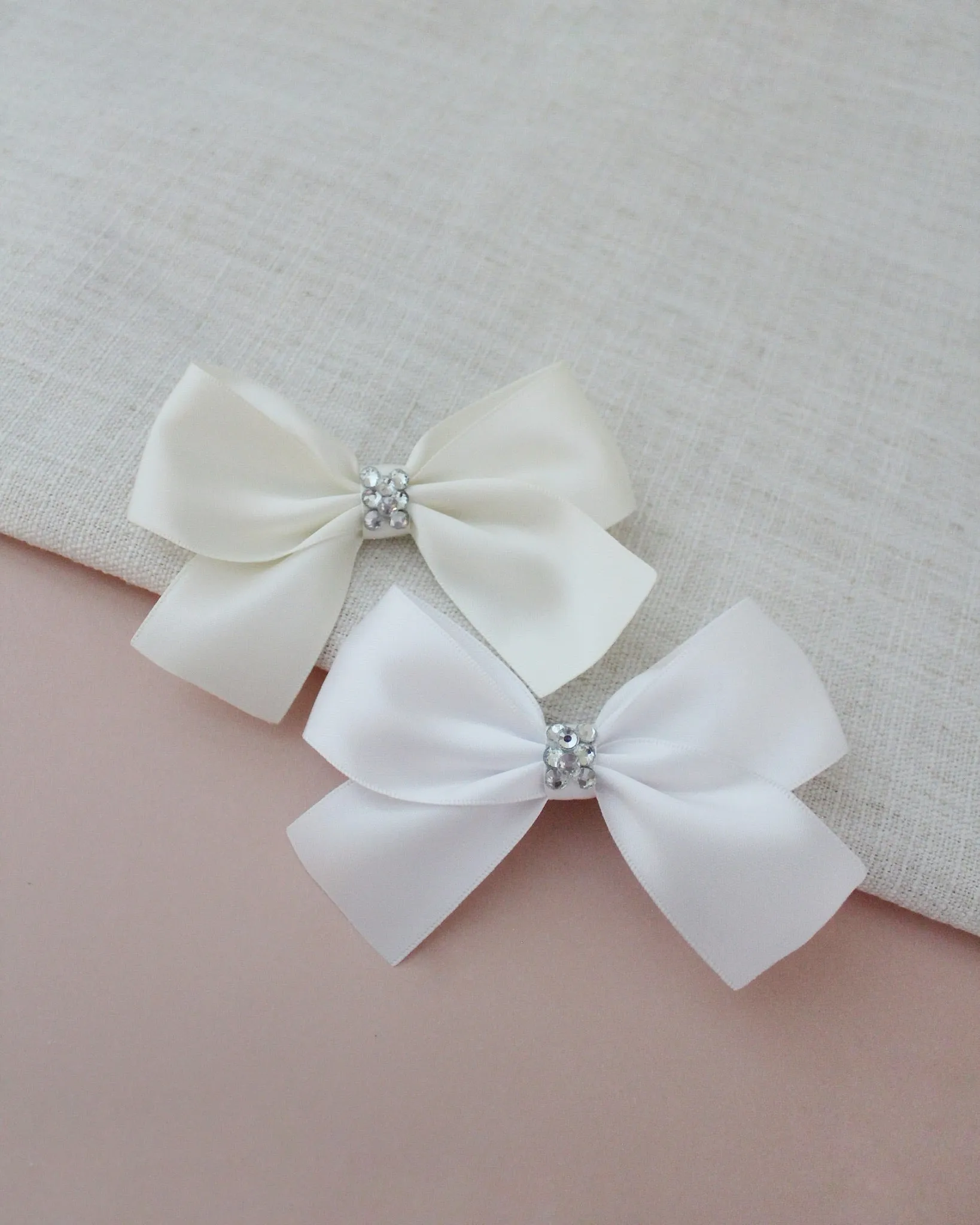 Satin Hair Bows with Rhinestones Center