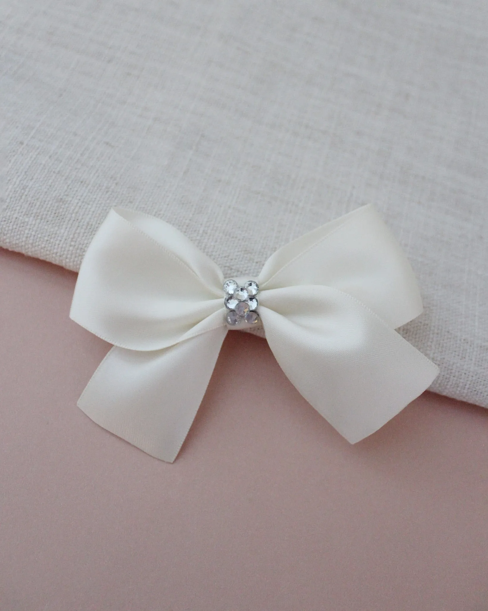 Satin Hair Bows with Rhinestones Center