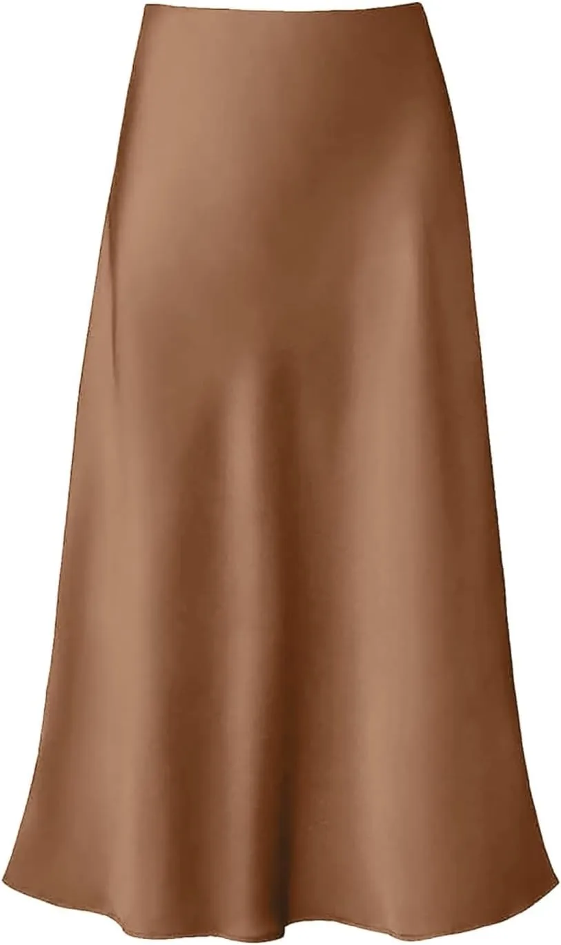 Satin Maxi Skirts for Women Elegant Elastic Waisted Flowy A-Line Swing Ruffle Long Skirt 2025 Summer Clothes