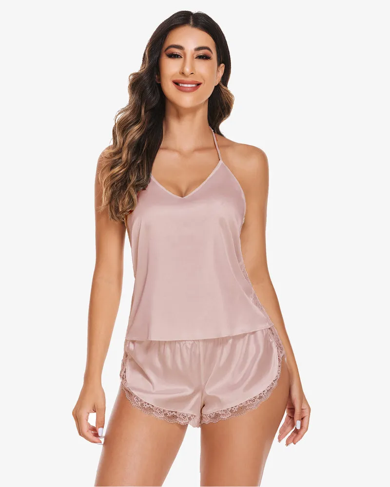 Satin Pajama Set Cami Lace Sleepwear