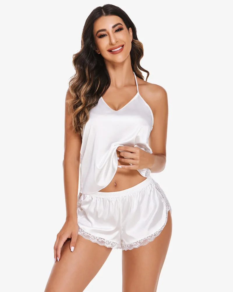 Satin Pajama Set Cami Lace Sleepwear