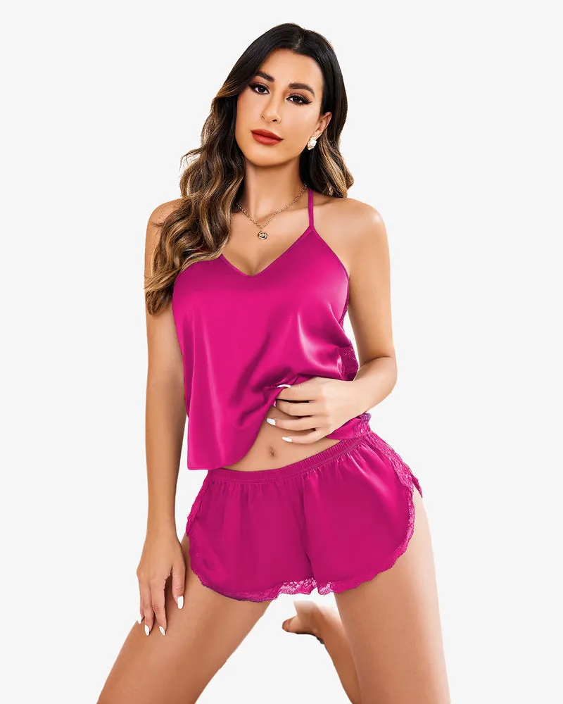 Satin Pajama Set Cami Lace Sleepwear