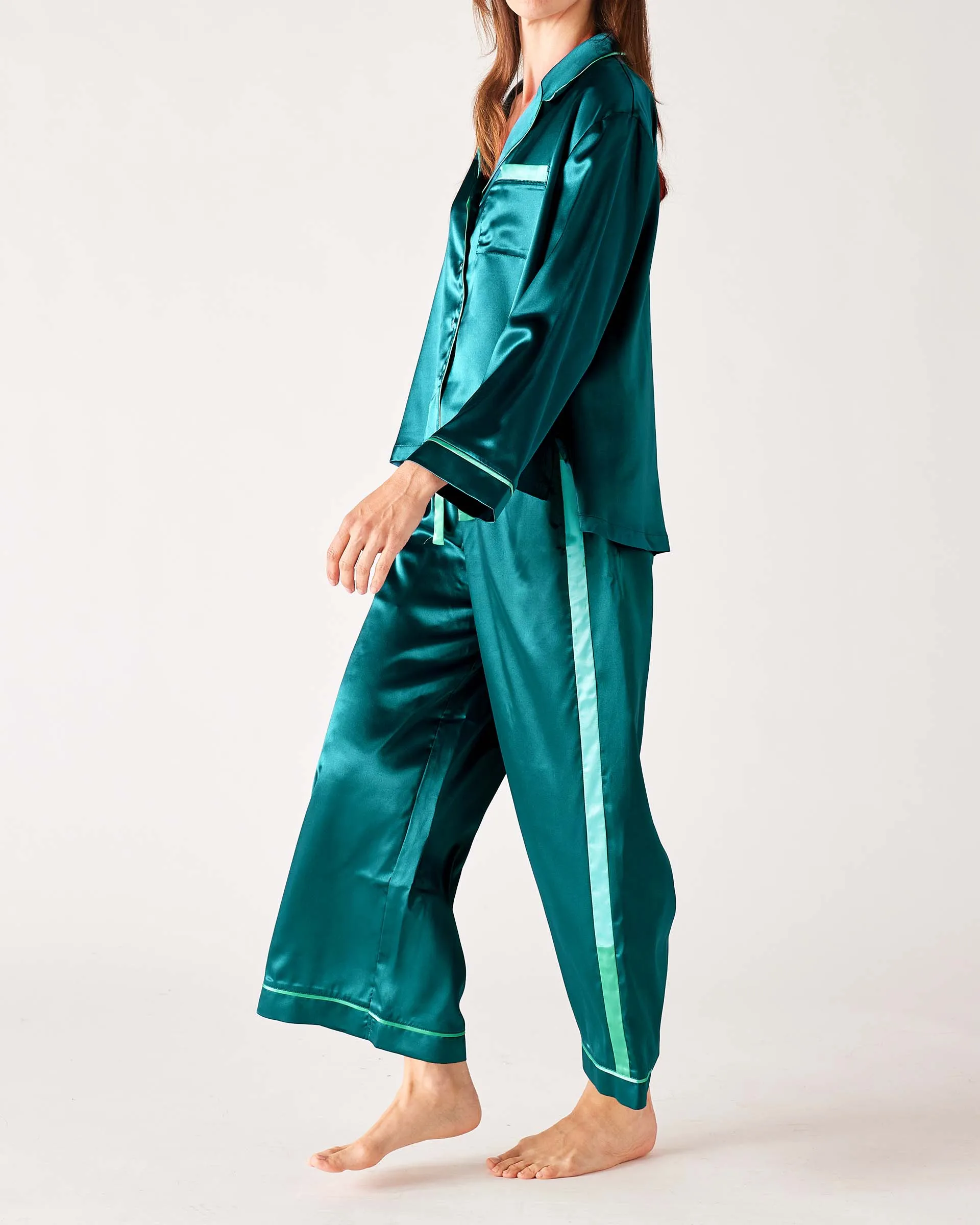 Satin Sailors Pajama Set - Teal