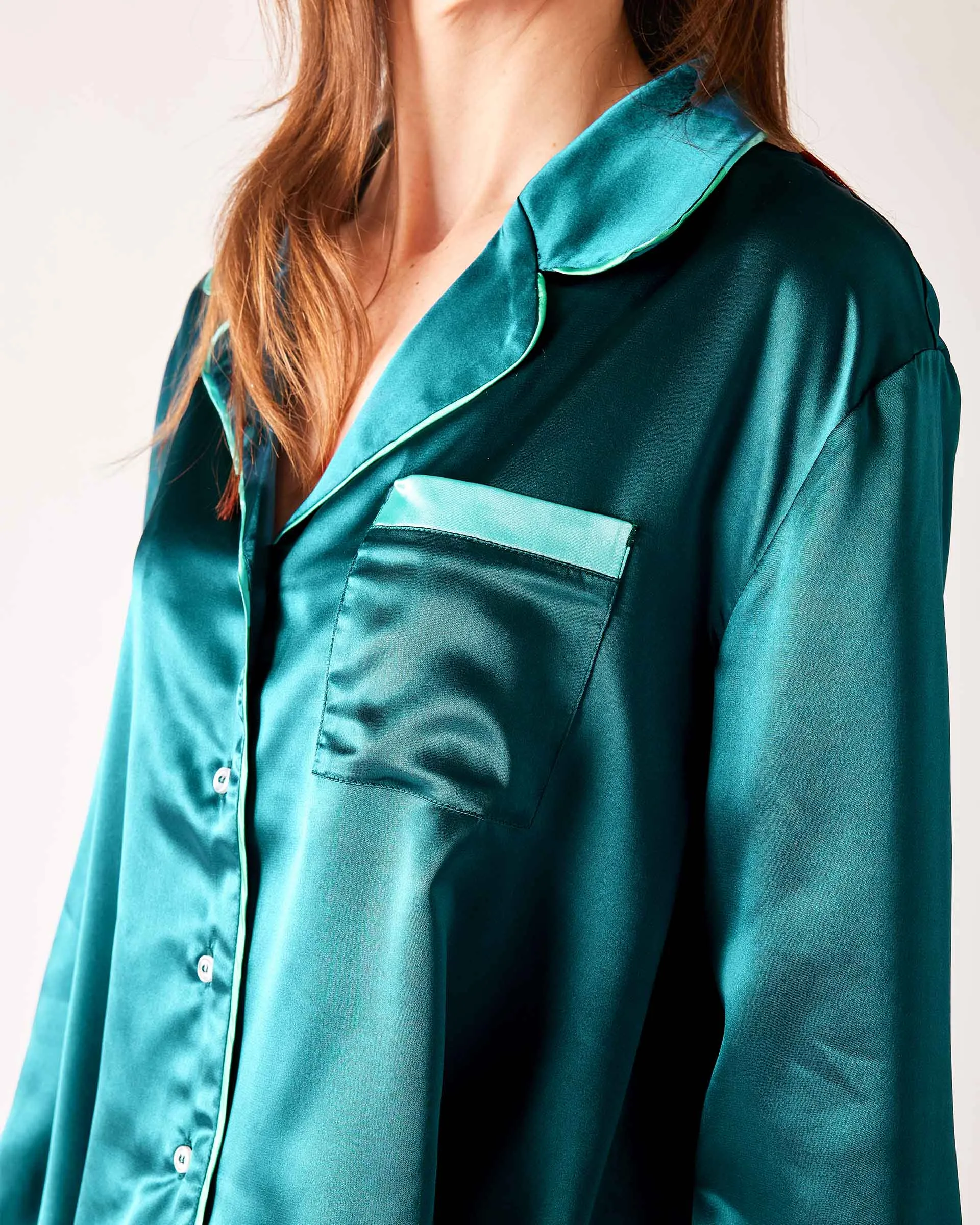 Satin Sailors Pajama Set - Teal