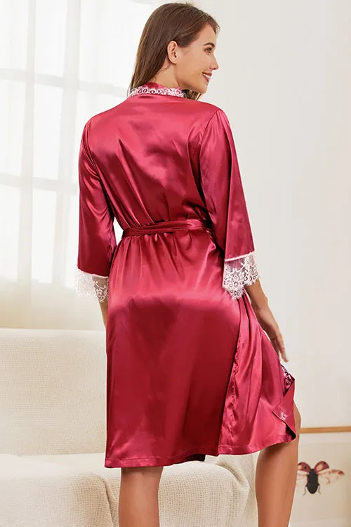 Satin Silk Lace Robes Pajamas Set
