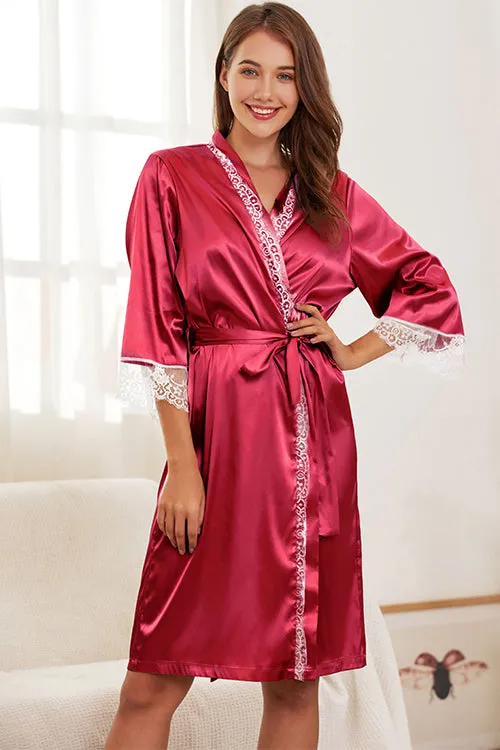 Satin Silk Lace Robes Pajamas Set