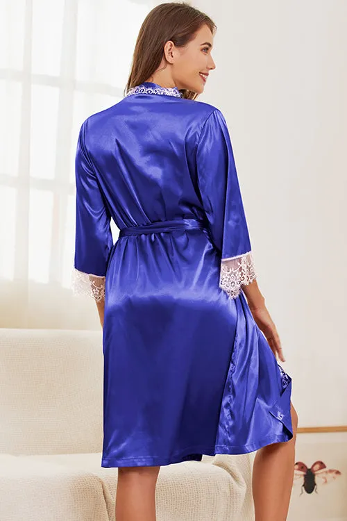 Satin Silk Lace Robes Pajamas Set