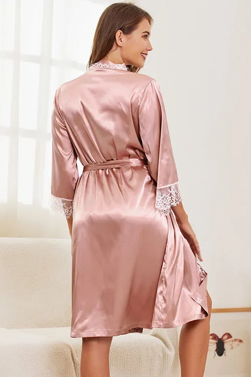 Satin Silk Lace Robes Pajamas Set