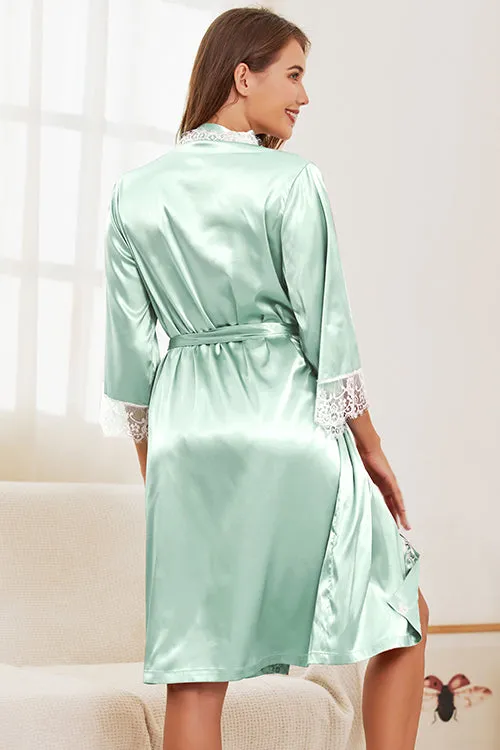 Satin Silk Lace Robes Pajamas Set