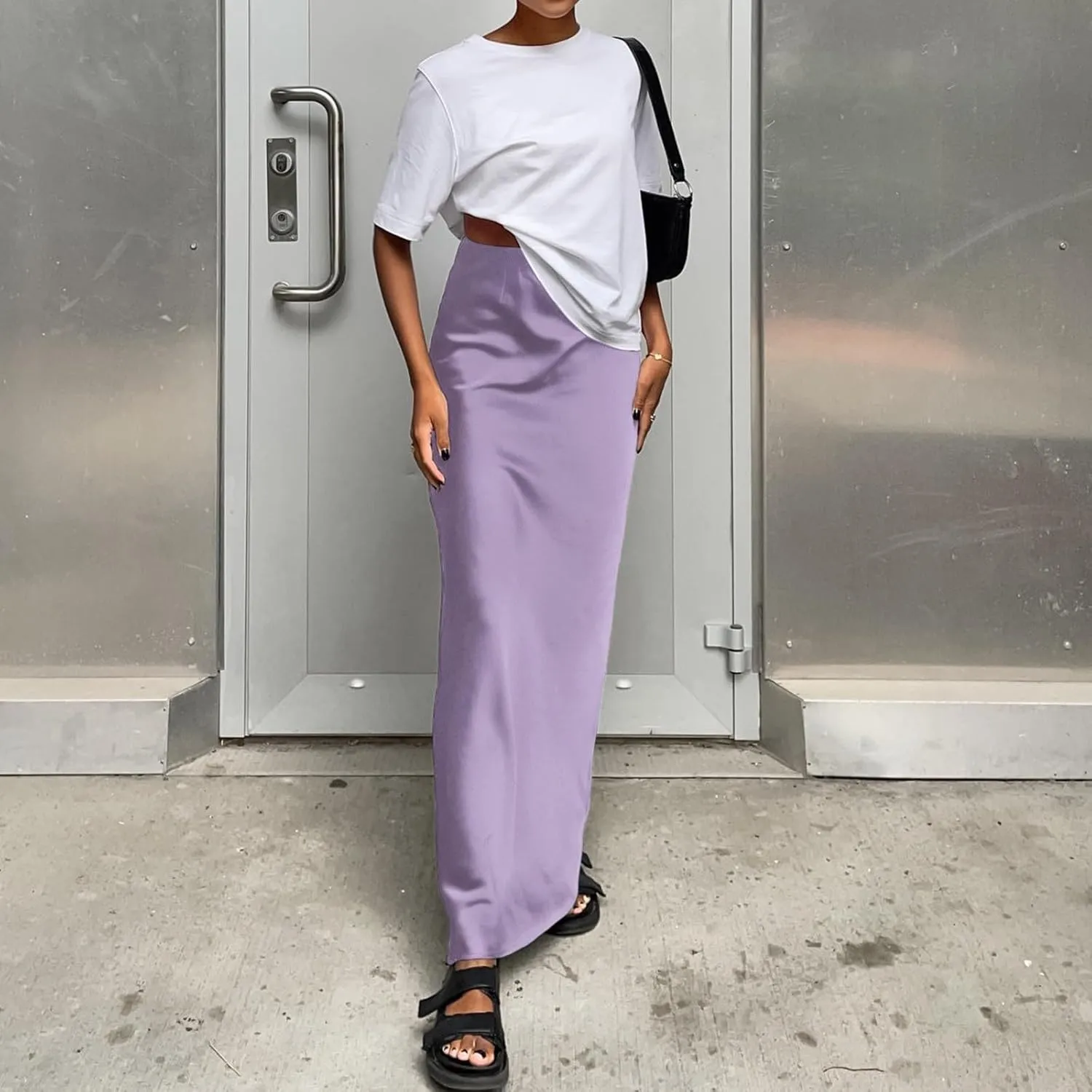 Satin Skirts for Women Elegant Elastic High Waist Business Casual Flowy A Line Bodycon Maxi Long Skirt Dresses