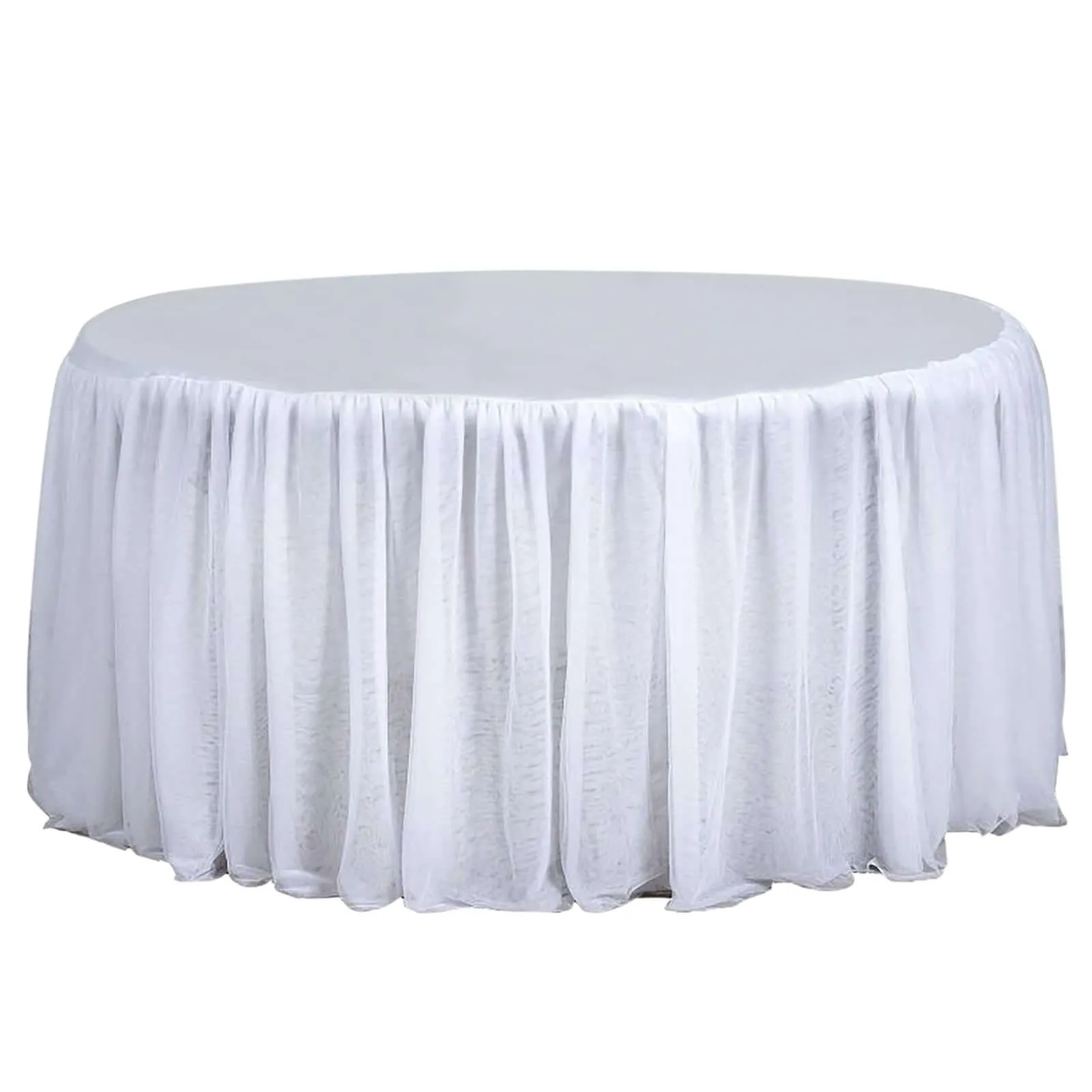 Satin Tulle Round Tablecloth 120" White 3 Layer Tutu Skirt with Stylish Pleated Detailing