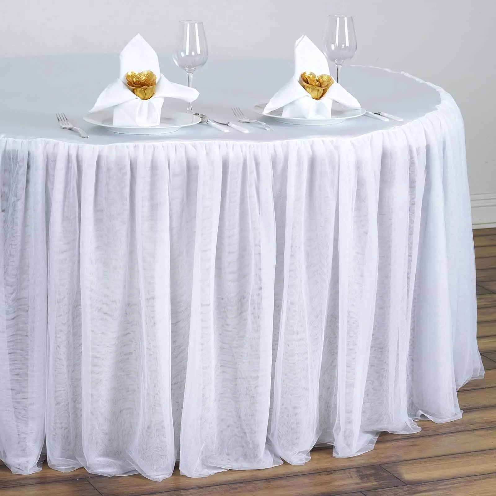 Satin Tulle Round Tablecloth 120" White 3 Layer Tutu Skirt with Stylish Pleated Detailing