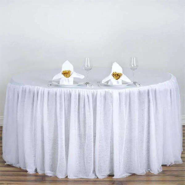 Satin Tulle Round Tablecloth 120" White 3 Layer Tutu Skirt with Stylish Pleated Detailing