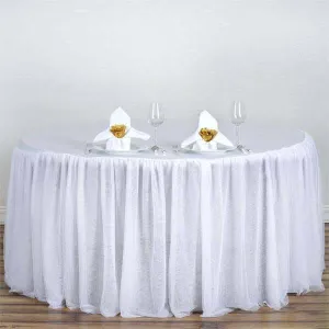 Satin Tulle Round Tablecloth 120" White 3 Layer Tutu Skirt with Stylish Pleated Detailing