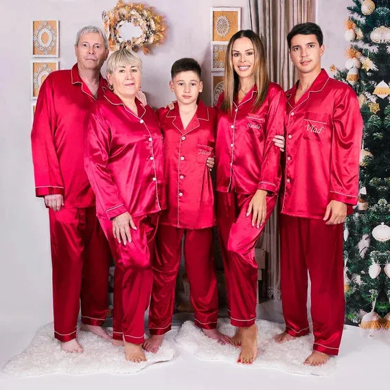 Satin Xmas Family Matching Pajamas L L- vinyl monotype