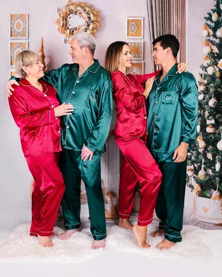 Satin Xmas Family Matching Pajamas L L- vinyl monotype