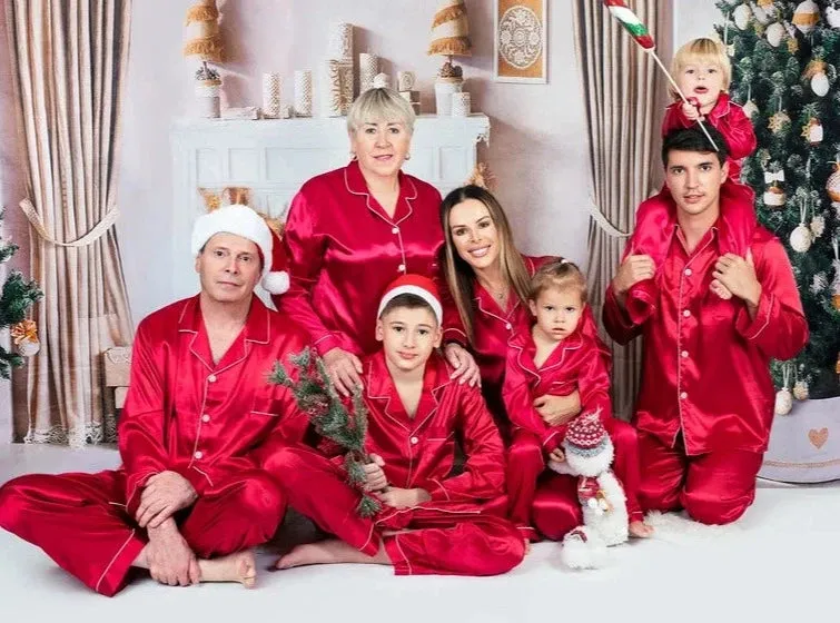 Satin Xmas Family Matching Pajamas L L- vinyl monotype